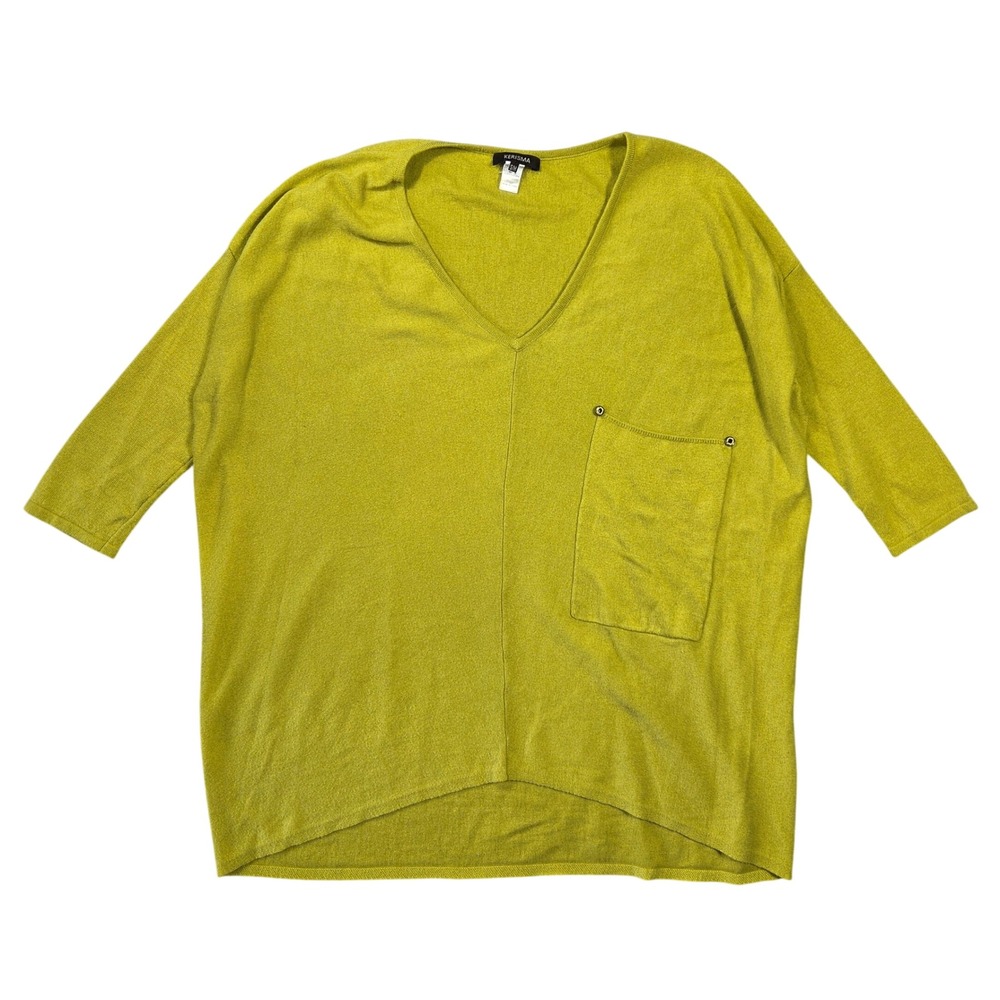 Kerisma Ryker V-Neck Knit Top Chartreuse Yellow Wool Blend Oversized S/M